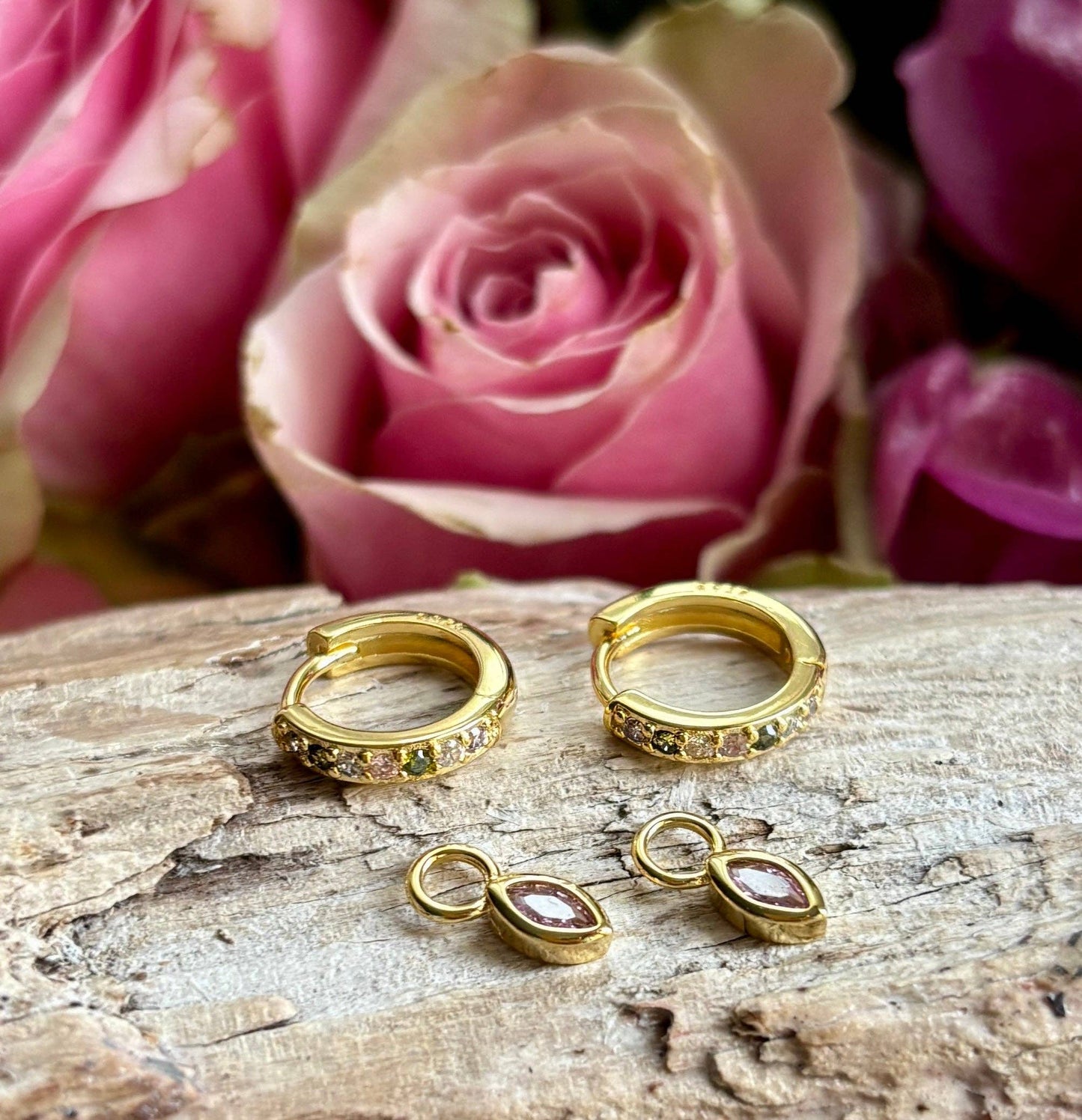 18ct Gold Plated Cubic Zirconia Drop Huggie Earrings