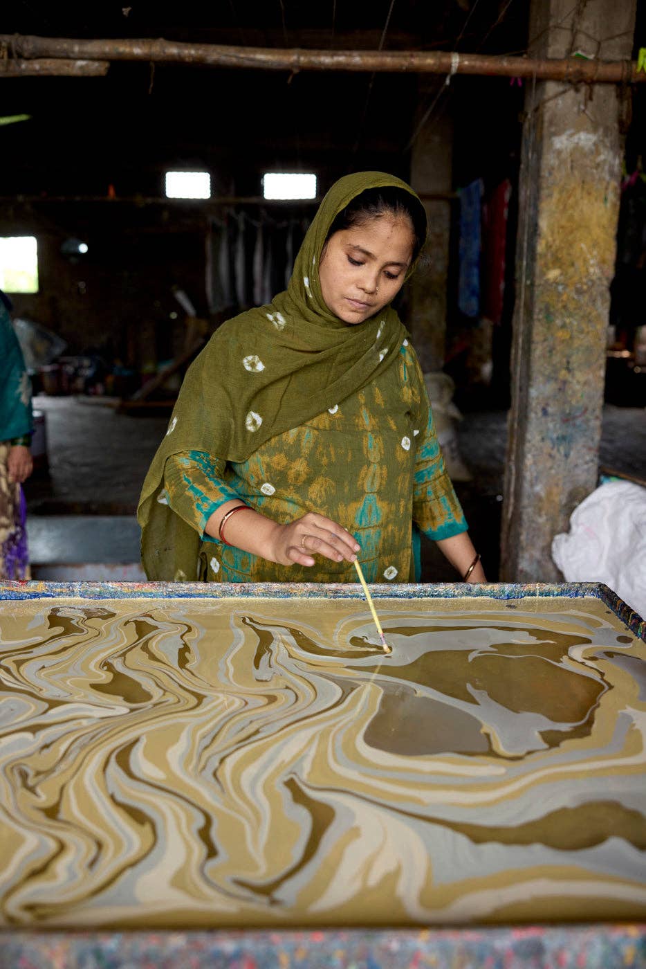 Hand Marbled Wrapping Paper Sheets - Waves Matcha