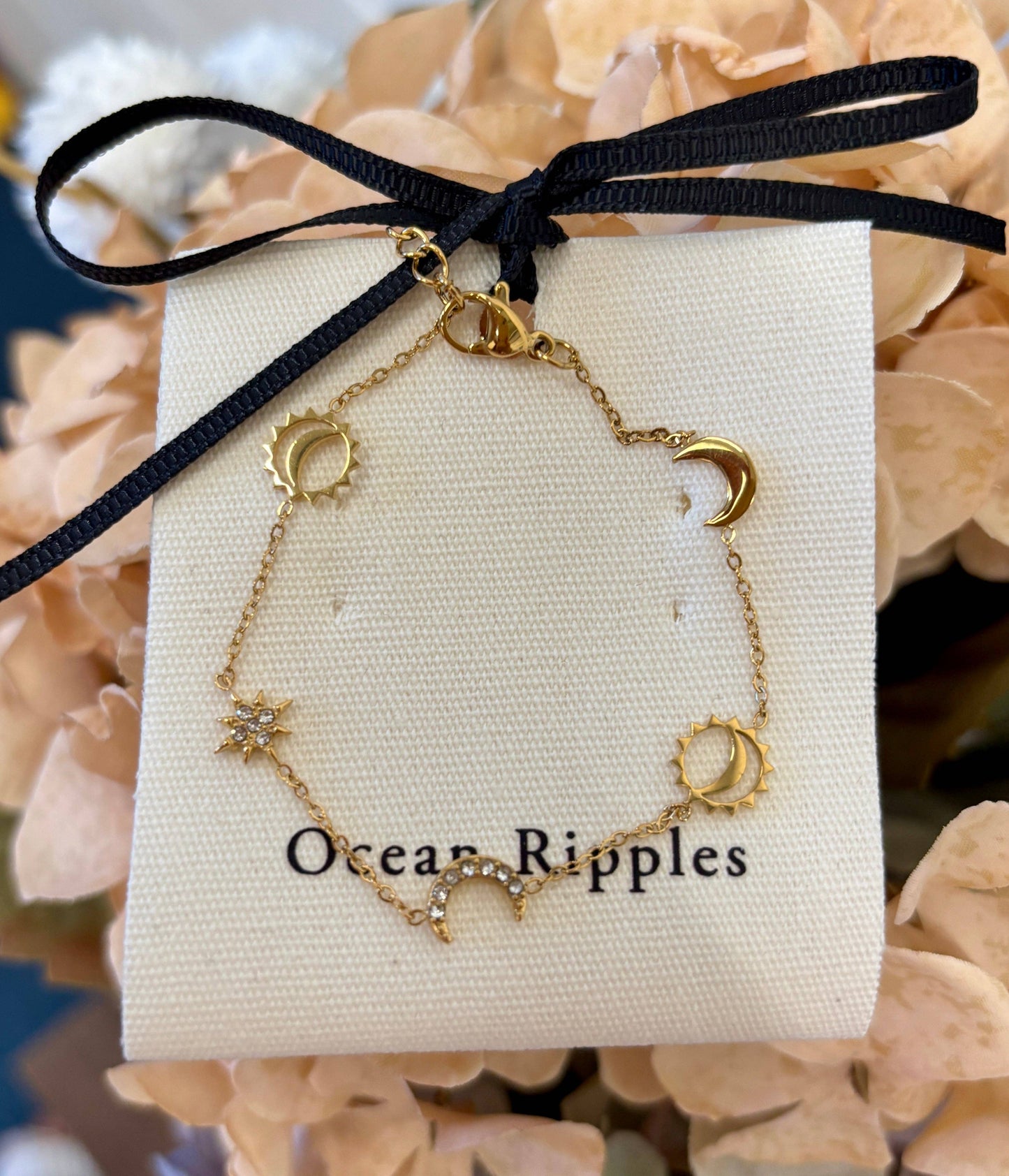 18ct Gold Plated Cubic Zirconia Star and Moon Bracelet