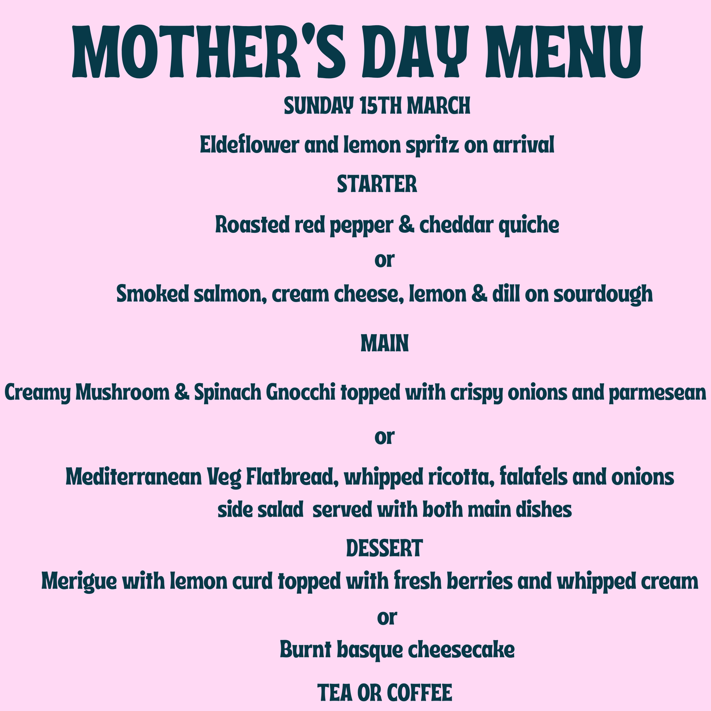Mother's Day Brunch- Sunday 15th March