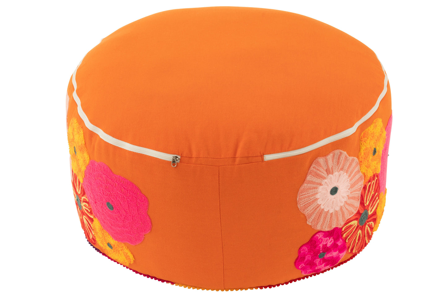 Flower Embroidered Round Pouf