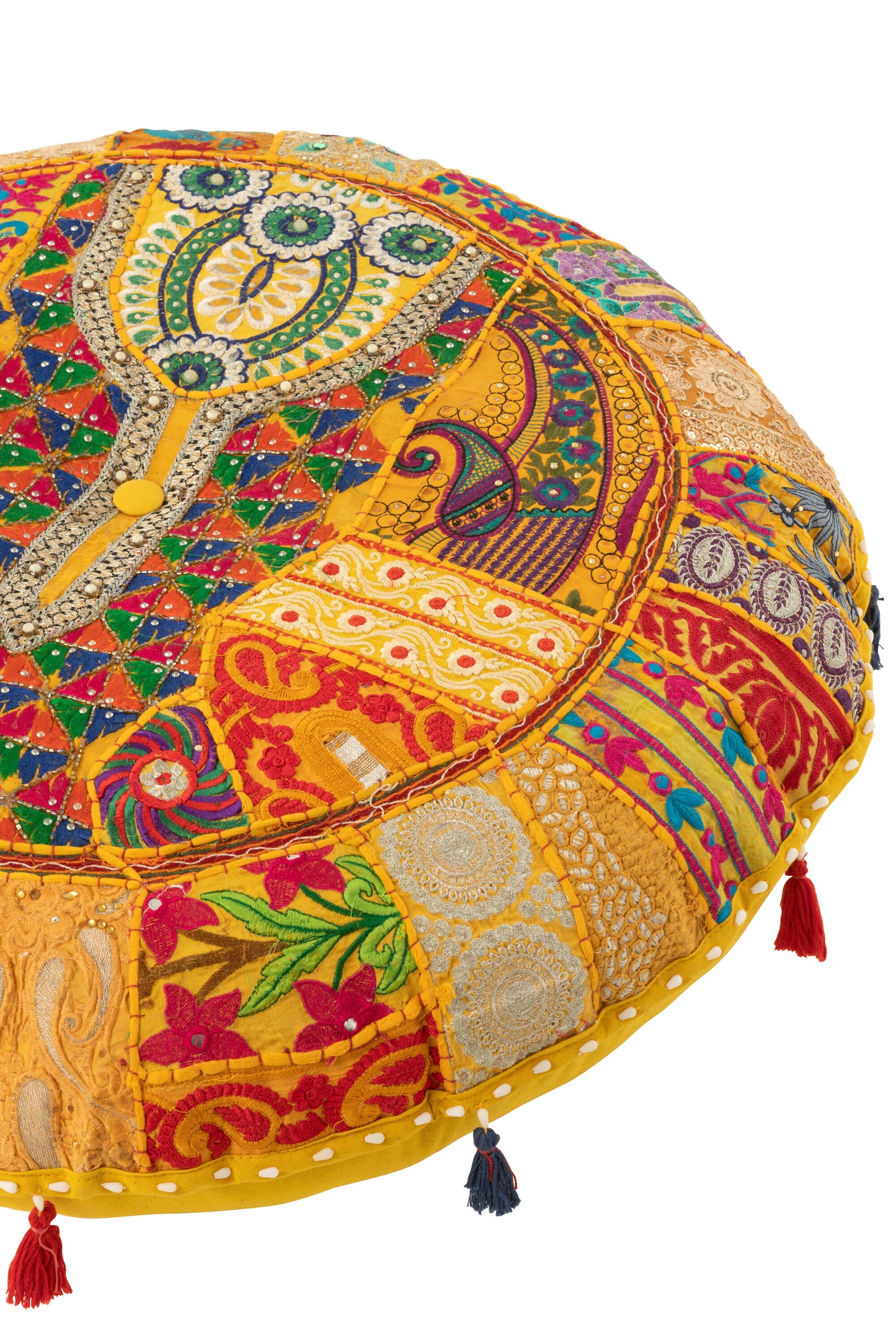 Round Pattern Yellow Pouf with Tassel