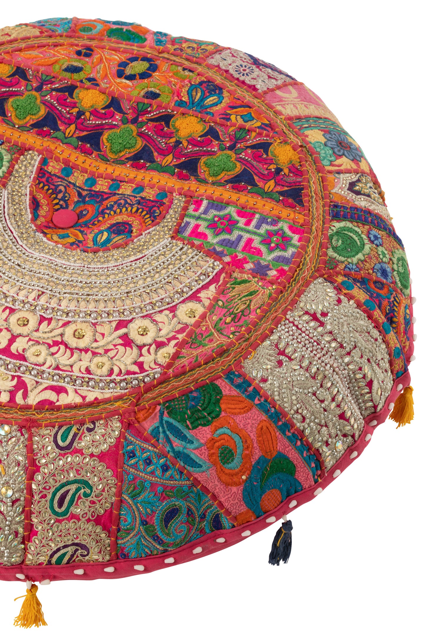 Round Pattern Pink Pouf with Tassel