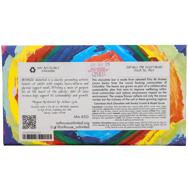 "Magical Mysteries" Dark Chocolate Bar - Malt Crunch, Sea Salt, Cinnamon and Vanilla