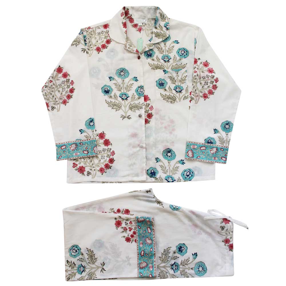 Blue & Pink Floral Block Print Pyjamas