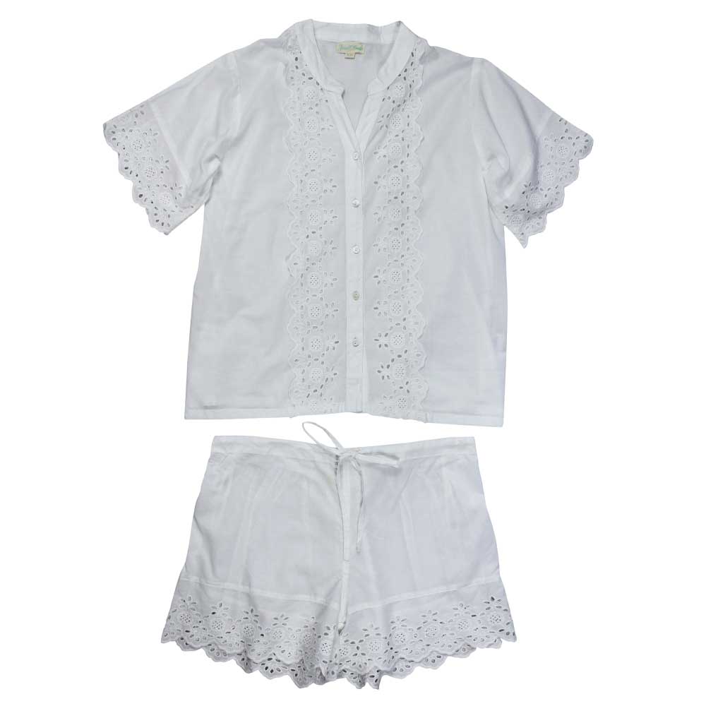 Short Sleeve Button Down White Short Pyjama Set