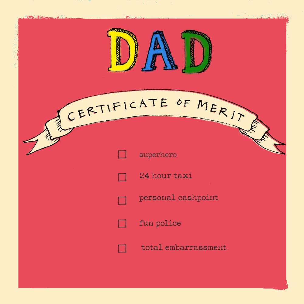 Dad 'Certificate of Merit' Greetings Card