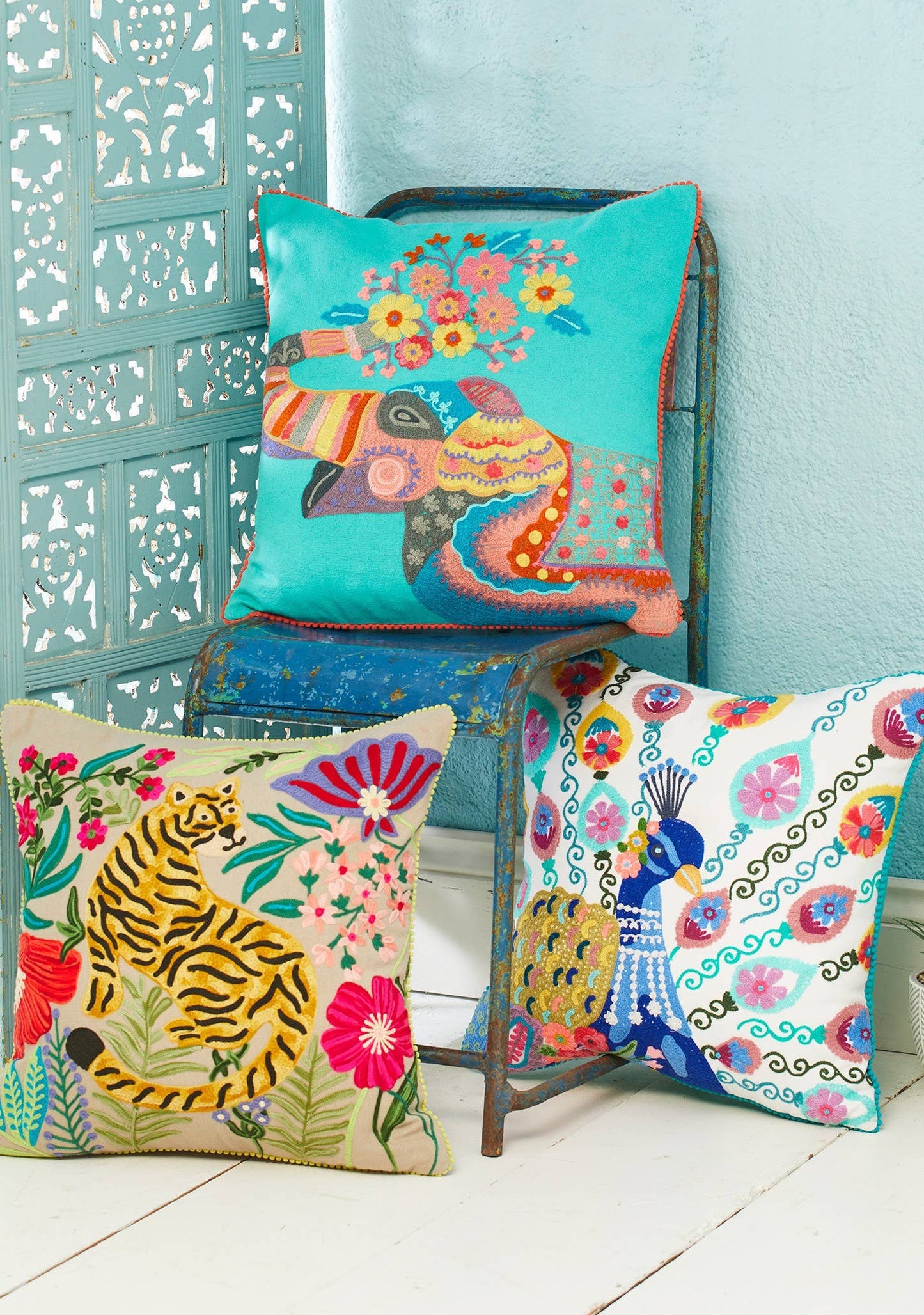 Mahima Embroidered Tiger Cushion Cover, 45 X 45cm