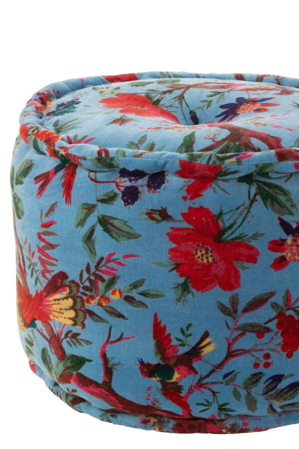 Birds/Flowers Cotton Velvet Pouf