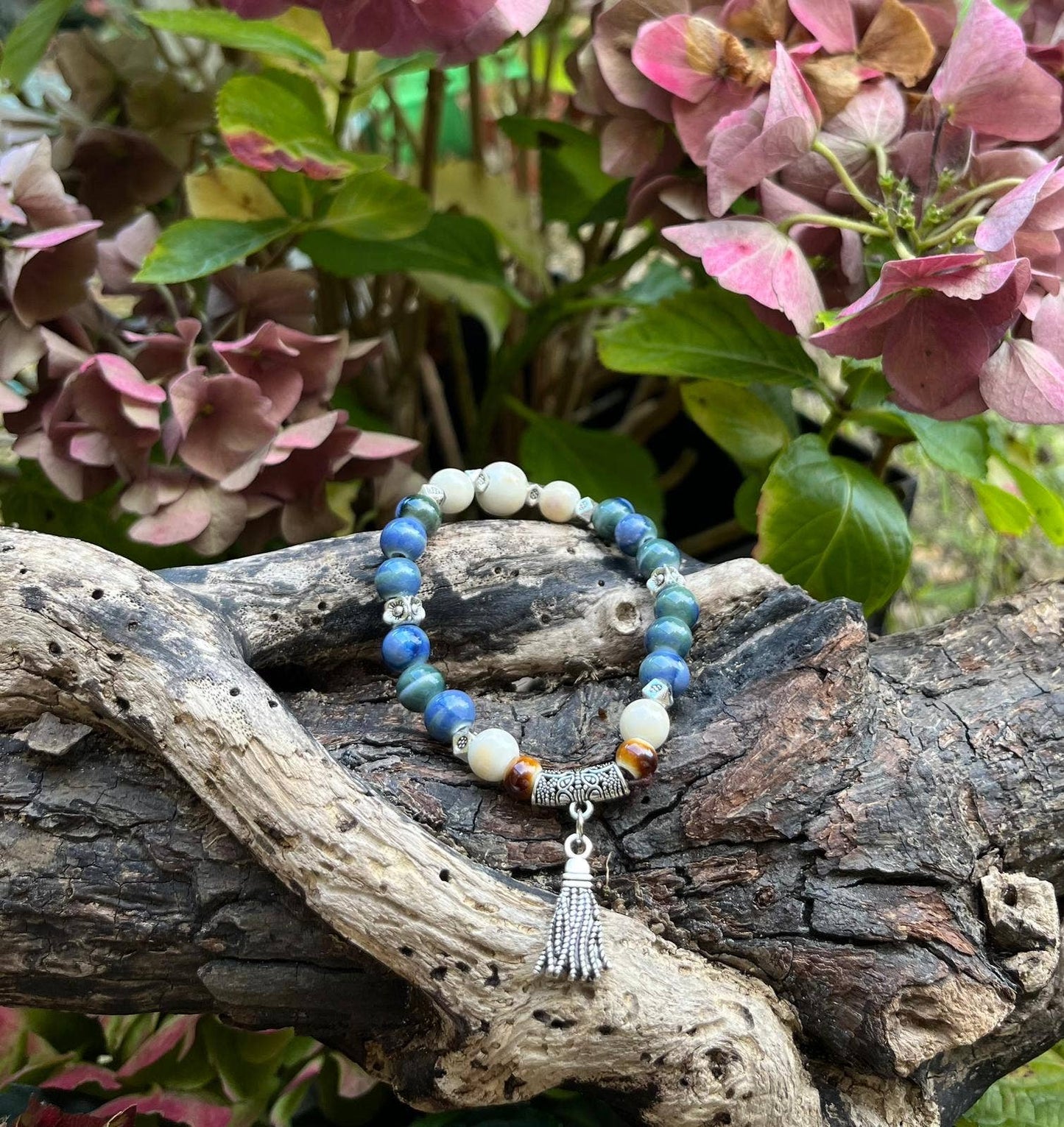 Ceramic Beads Elastic Bracelet With Tassel Charm