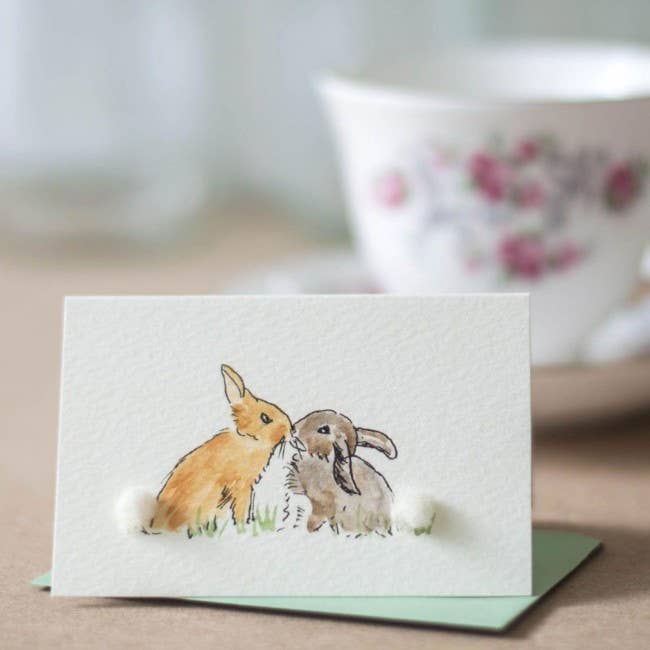 Rabbits Kissing Love Mini Card With Wool | 3D Greeting Card