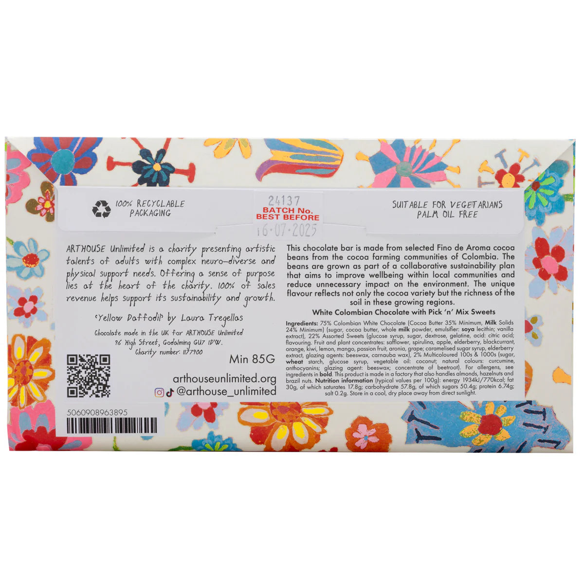 "Yellow Daffodil" White Chocolate Bar - White Chocolate Assorted Pick 'n' Mix Sweets