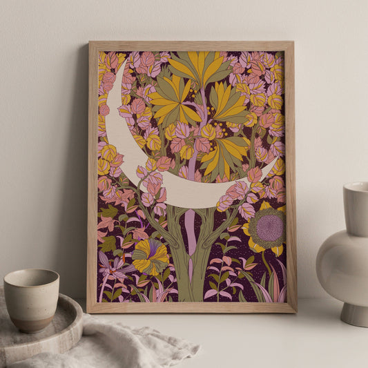'The Moon' Boho Style Floral Celestial Art Print