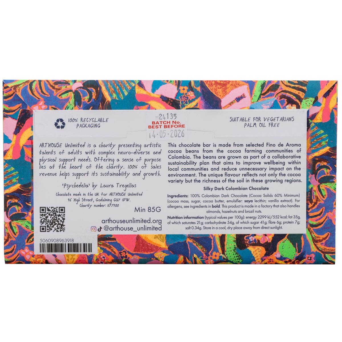 Psychodelia, Silky Dark Colombian Chocolate Bar