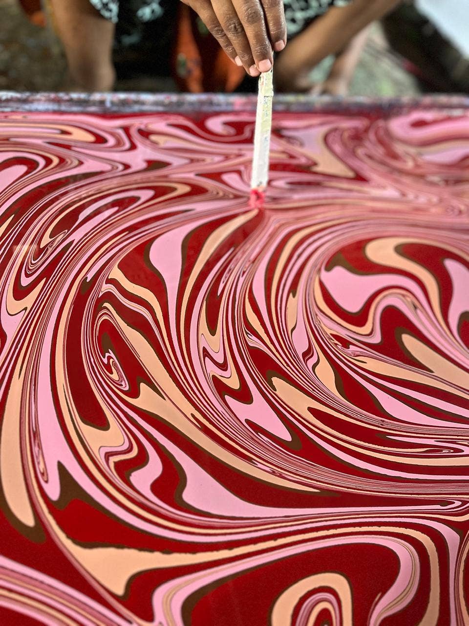 Hand Marbled Greeting Card - Die Cut Heart Pink Marble