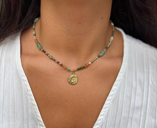 18ct Gold Plated African Turquoise Beads Necklace