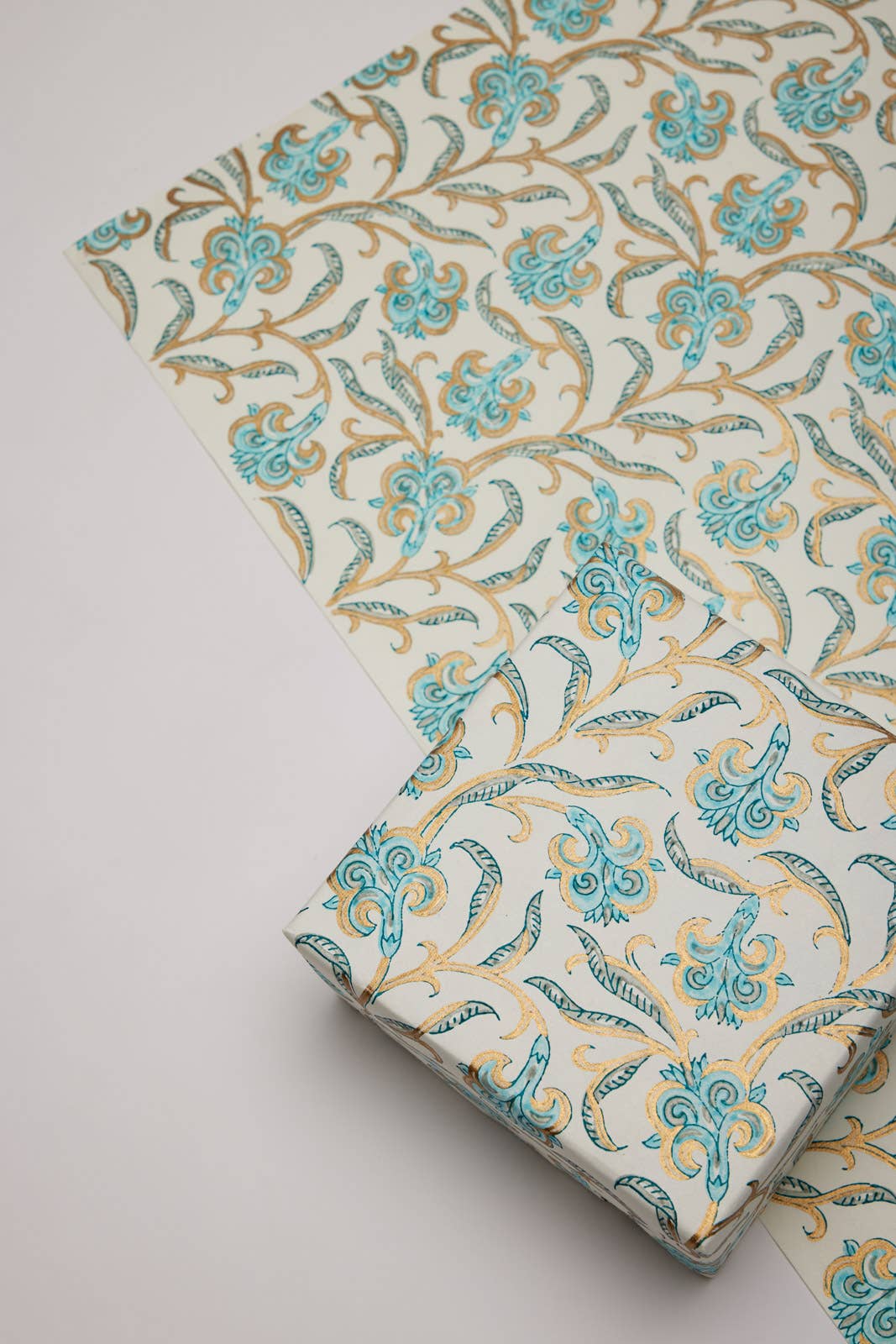 Block Printed Wrapping Paper Sheets - Iris Glitz Turquoise