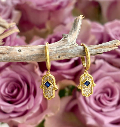 Vermeil - 18ct Gold Plated Hamsa Hand Huggie Earrings