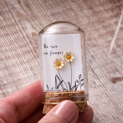 No rain no flowers enamel daisy earrings