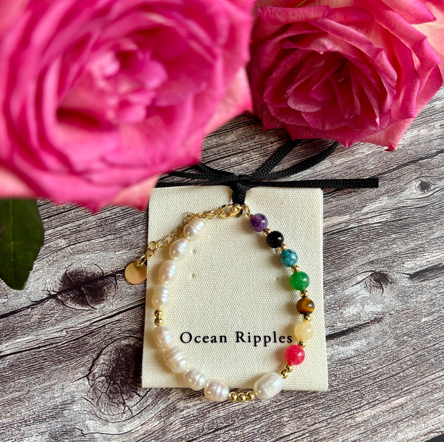 14ct Gold Plated Fresh Water Pearl Healing Stone Bracelet