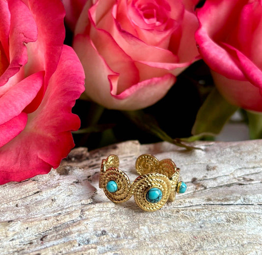 18ct Gold Plated Turquoise Beaded Ring