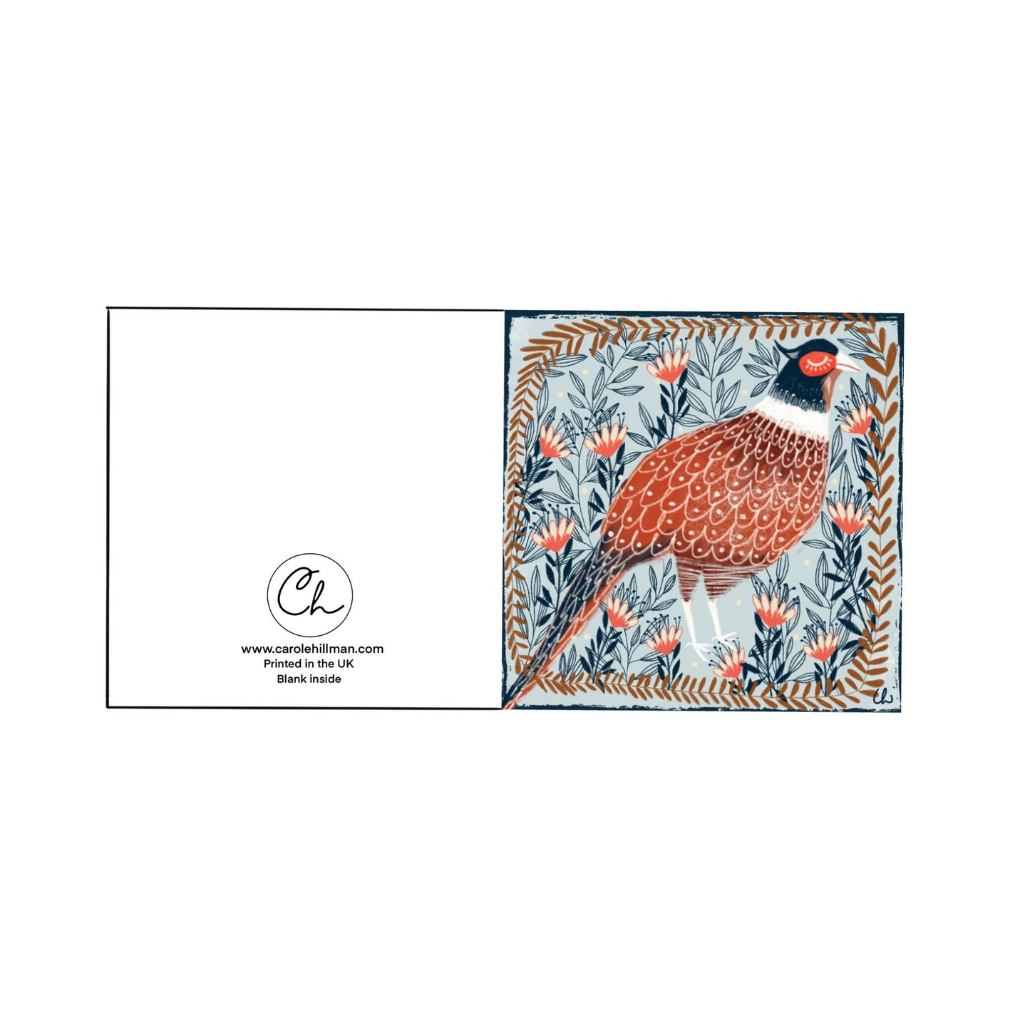 Pheasant square greeting card 14x14 cm.