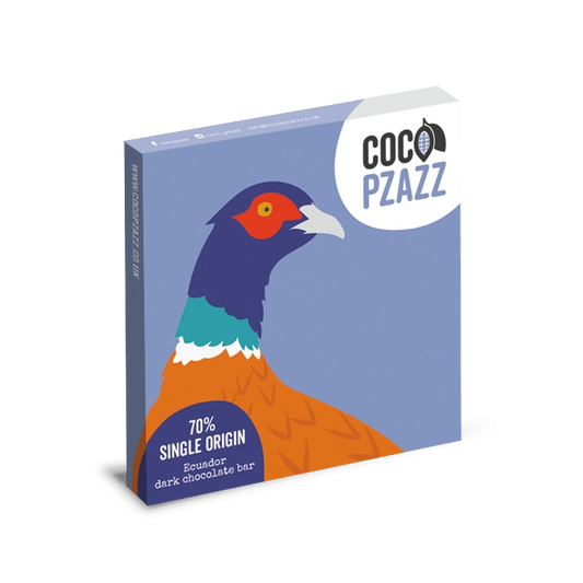 Coco Pzazz 70% Single Origin Dark Chocolate Bar.