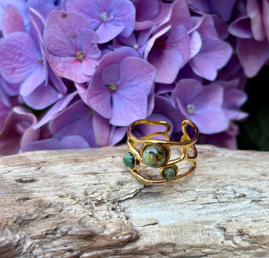 18ct Gold Plated African Turquoise Cage Ring