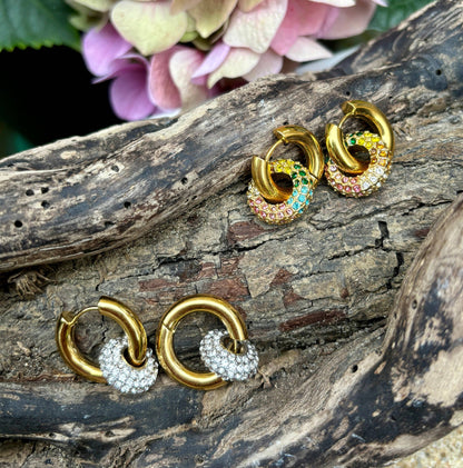 18ct Gold Plated Multi Colour Cubic Zirconia Doughnut Earrings