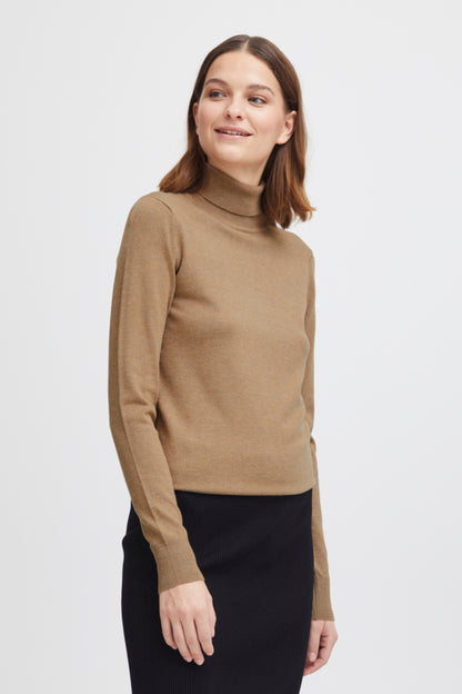 B.young Roll Neck Knit - Sand Melange