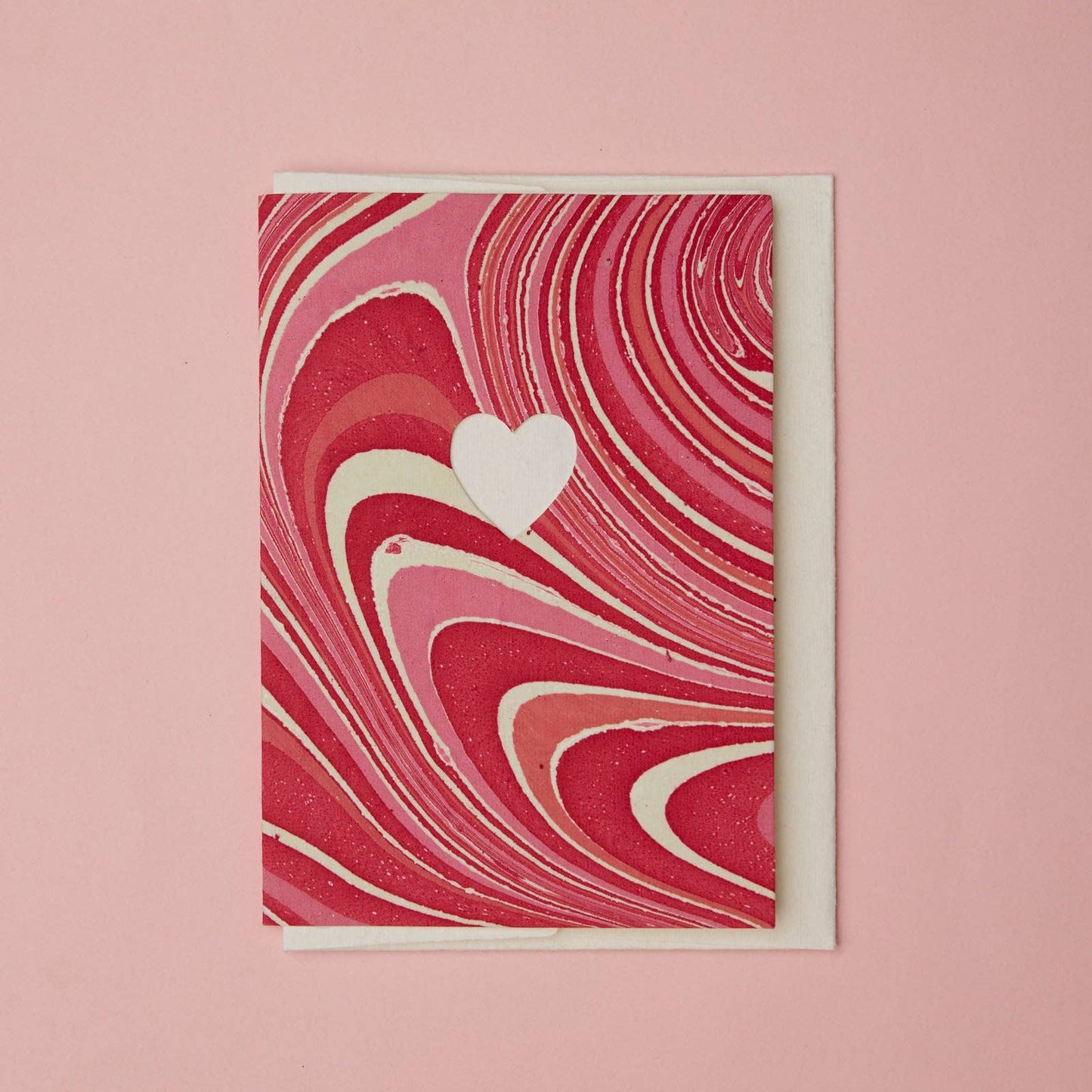 Hand Marbled Greeting Card - Die Cut Heart Pink Marble