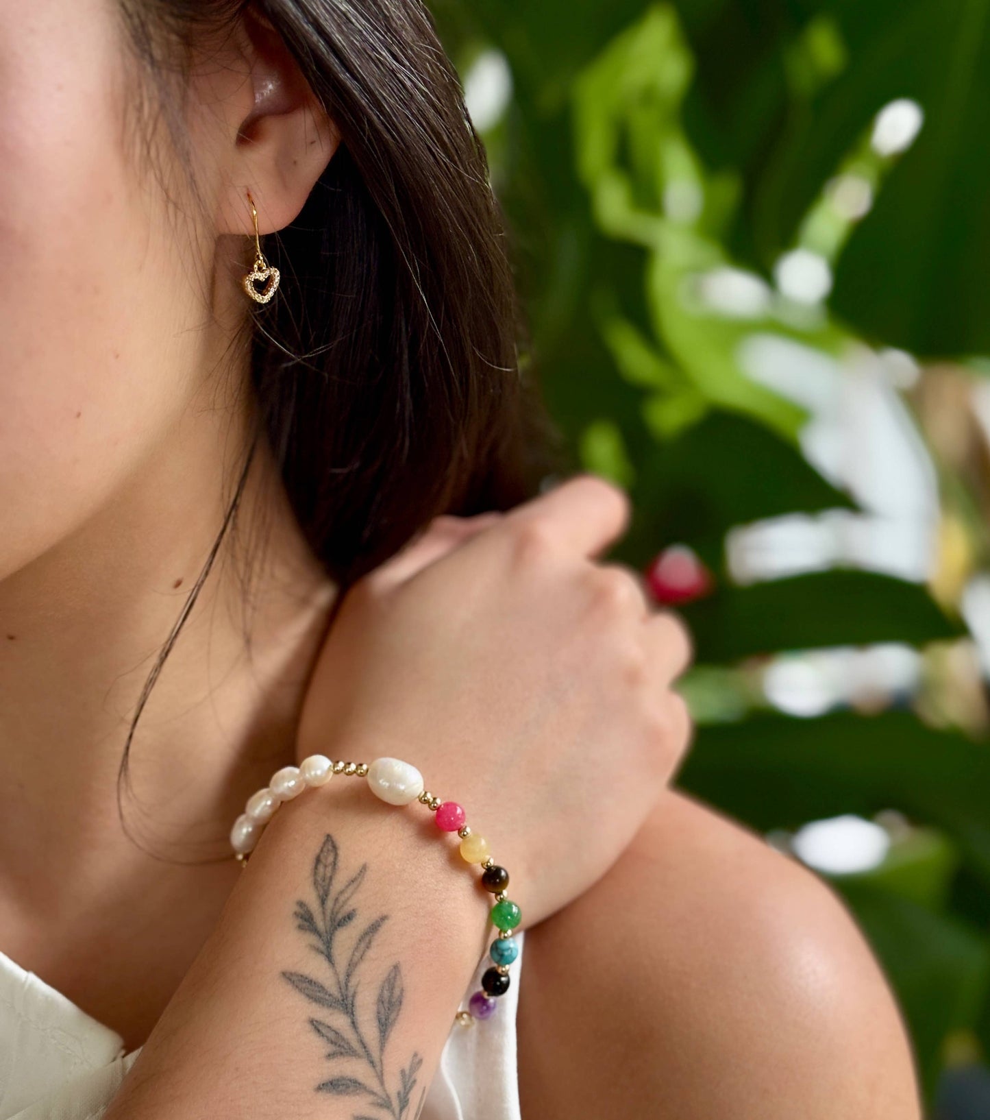 14ct Gold Plated Fresh Water Pearl Healing Stone Bracelet