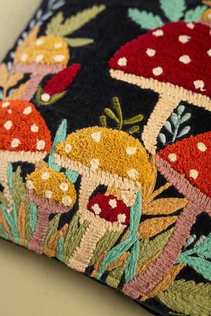 Black Embroidered Toadstools Cushion
