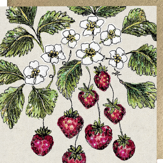 Wild Strawberry Embroidery Art Card