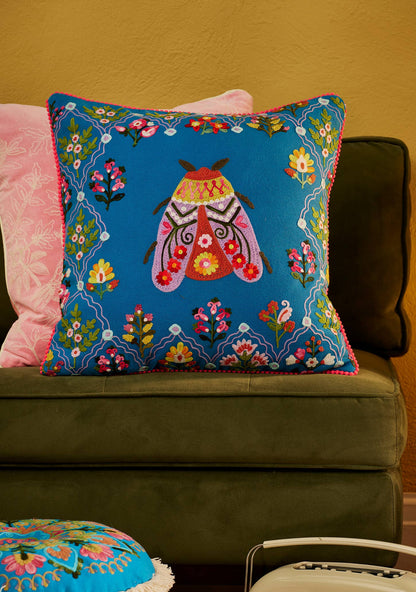 Country Bug Embroidered Cushion