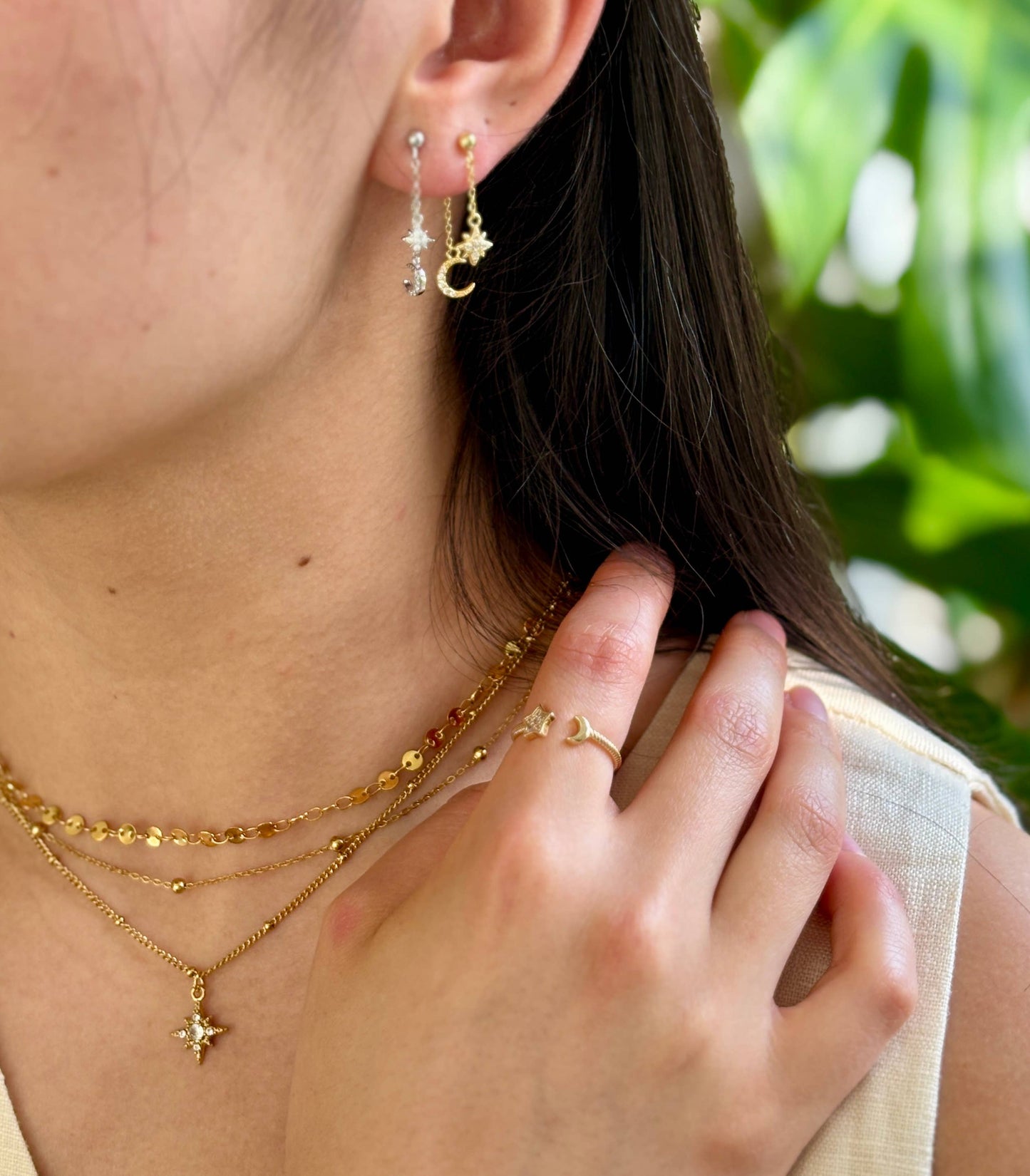 18ct Gold Plated Triple Chain Star Necklace 