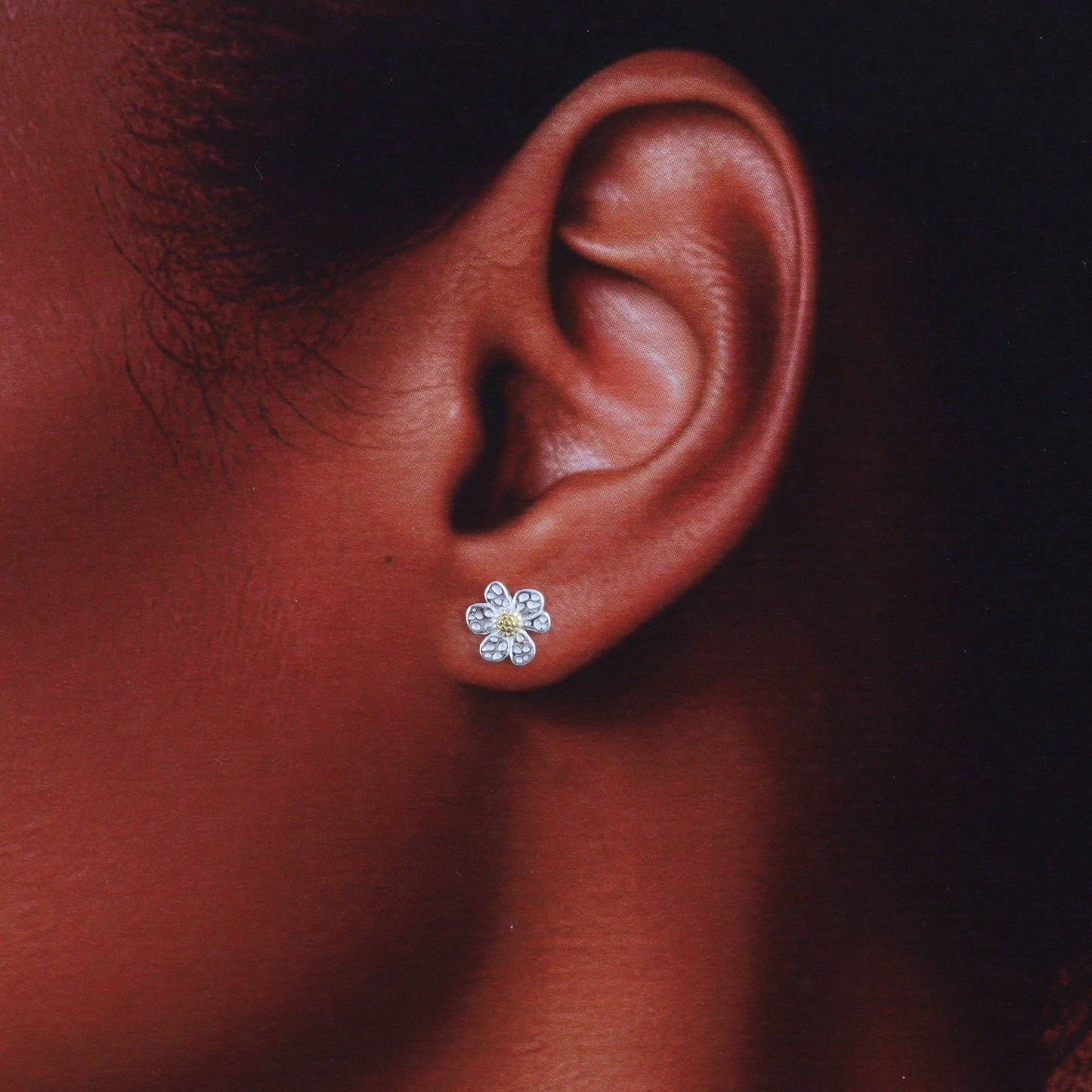 Keep on Growing Six Petal Flower Gold Stamen Earrings