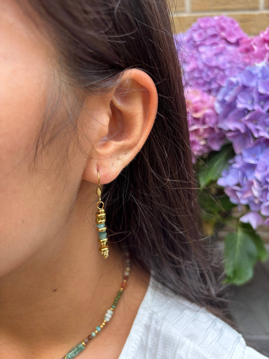 18ct Gold Plated African Turquoise Chips Drop Earrings