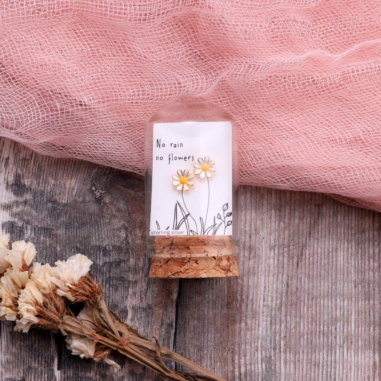 No rain no flowers enamel daisy earrings