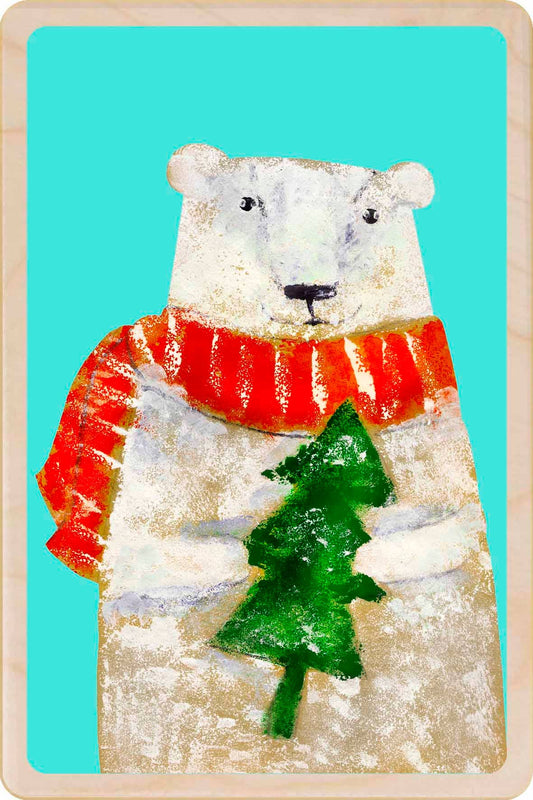 Festive Bear Christmas Wood Postcard