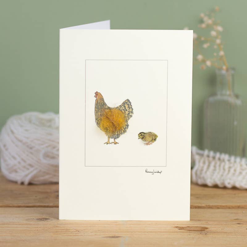 Gold Wyandotte & Chick Greeting Card | Chicken New Baby Card