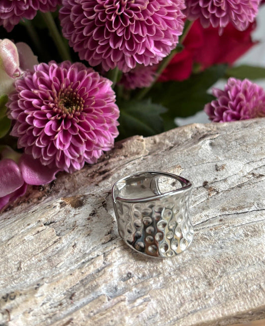 Silver Hammered Wide Band Ring