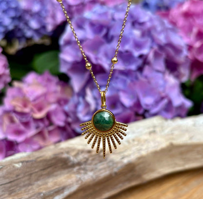 18ct Gold Plated African Jade Pendant Necklace