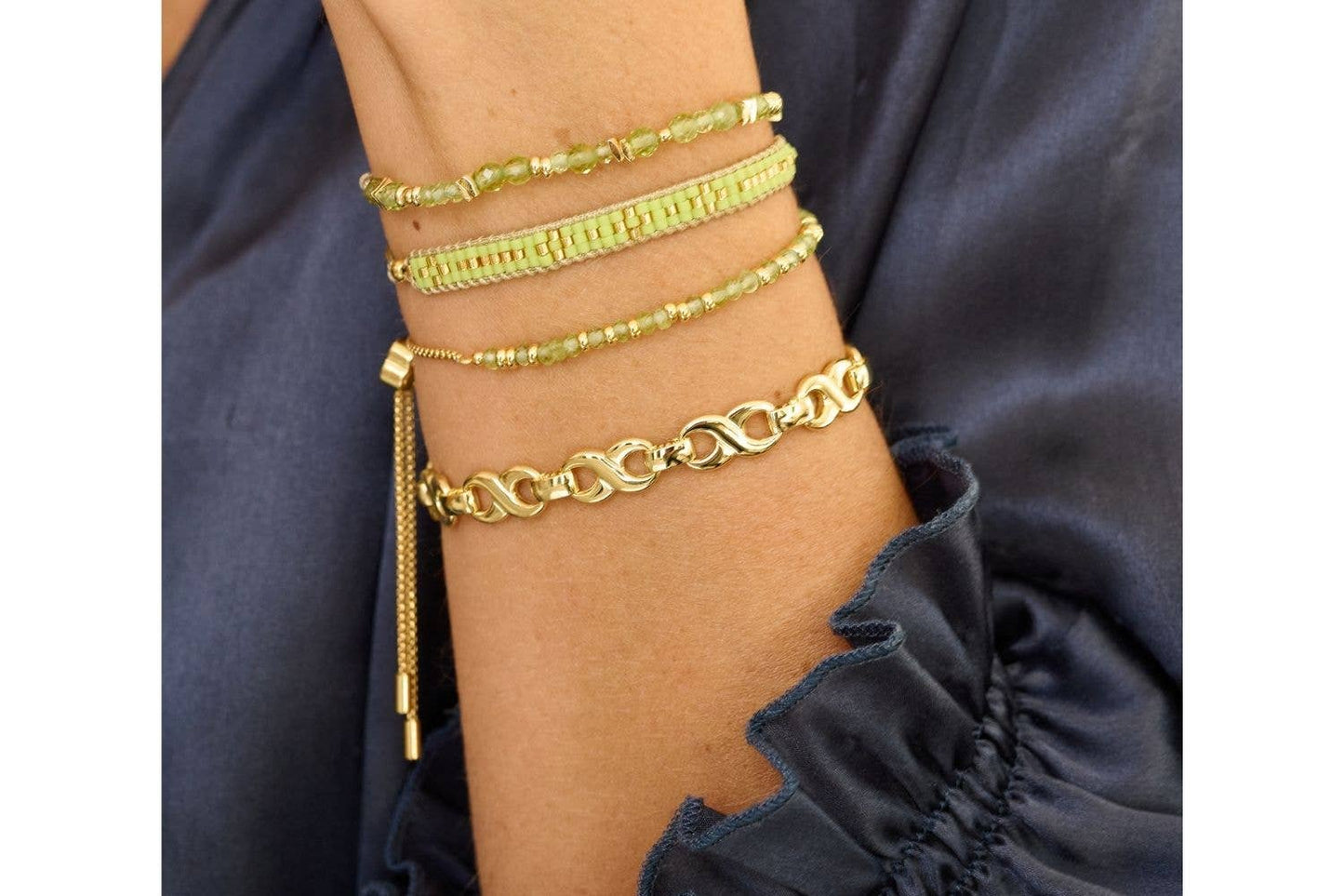 Mystical Gold Peridot Bead Slider Bracelet