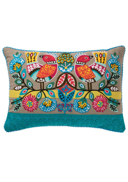 Embroidered Birds Cotton Cushion