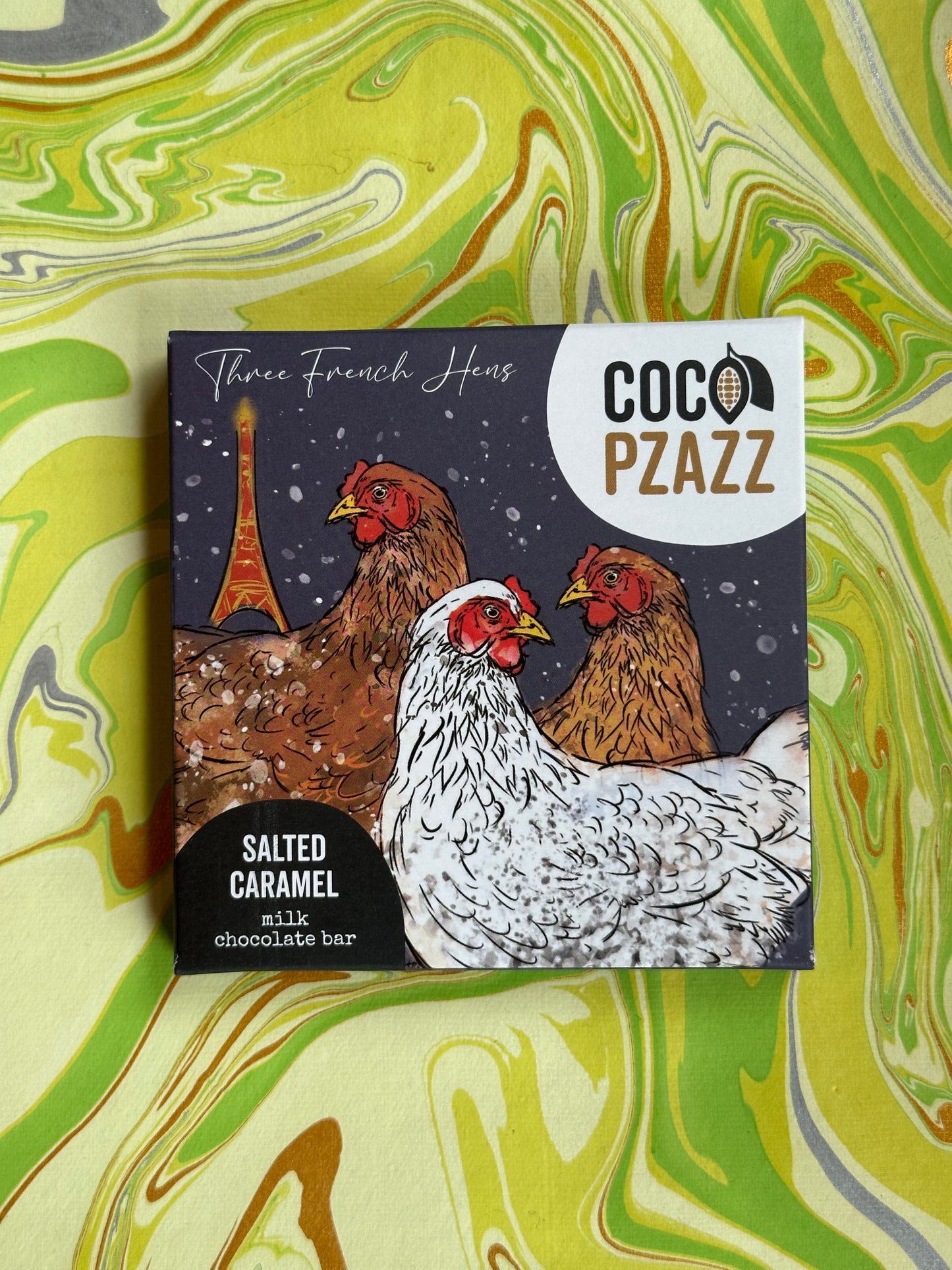 Coco Pzazz "French Hens"  Salted Caramel Milk Chocolate Bar