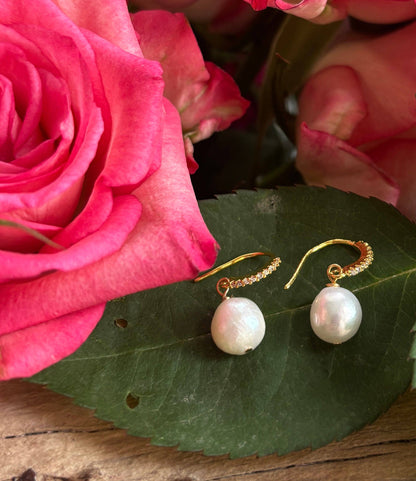 14ct Gold Plated Fresh Water Pearl Vintage Style Earrings