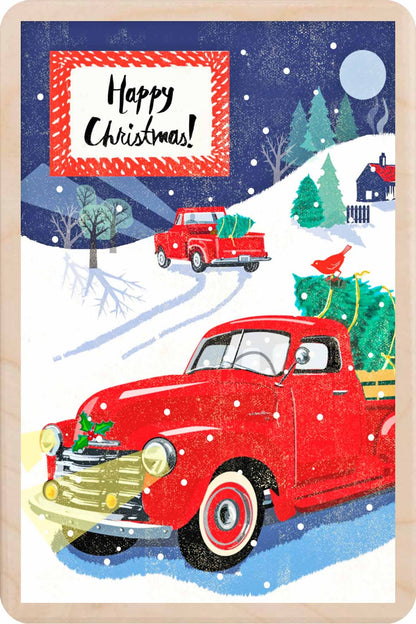 Christmas Truck Wood Christmas Postcard