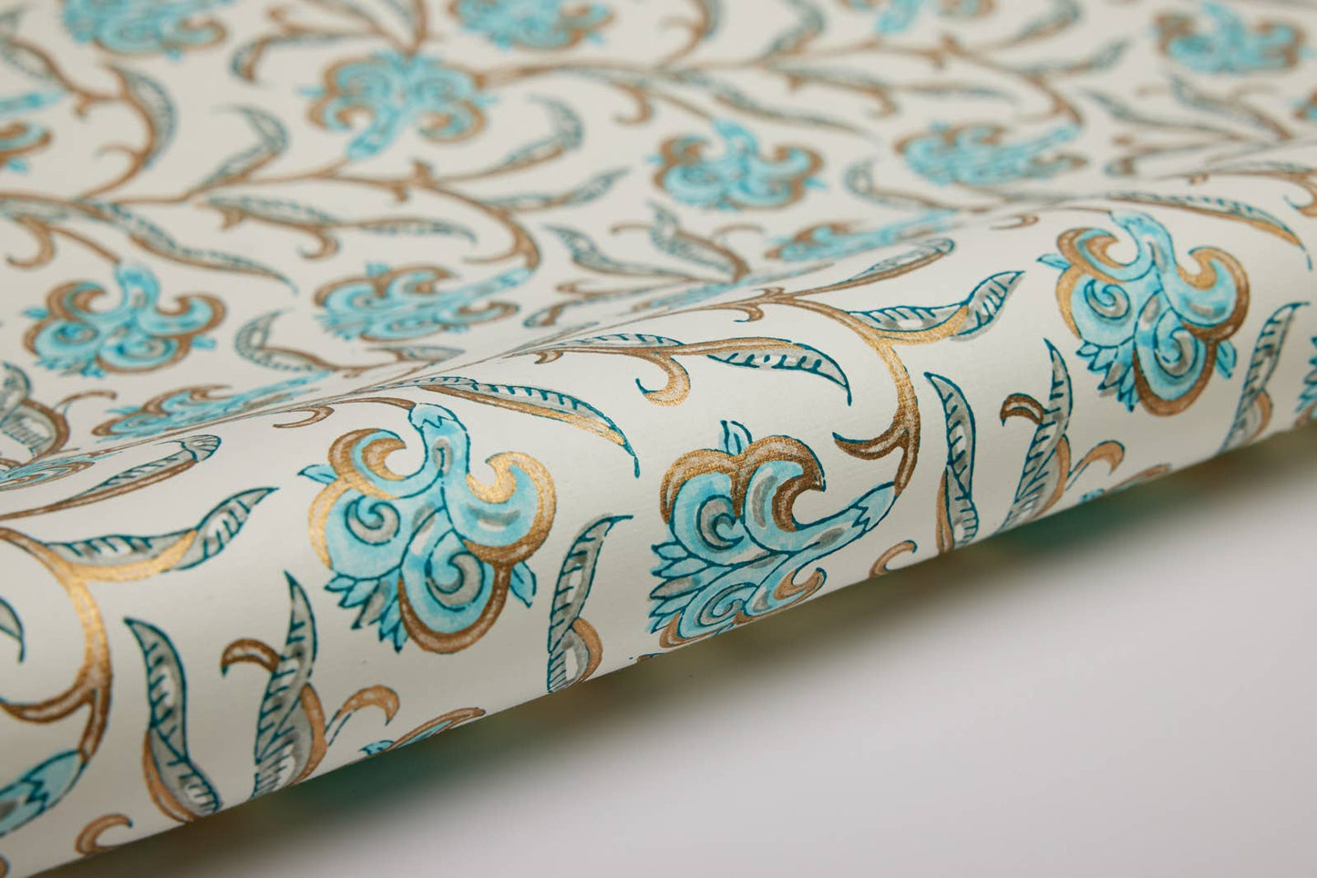 Block Printed Wrapping Paper Sheets - Iris Glitz Turquoise