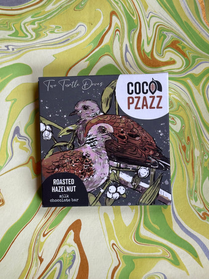 Coco Pzazz "Turtle Doves"  Roasted Hazelnut Milk Chocolate Bar